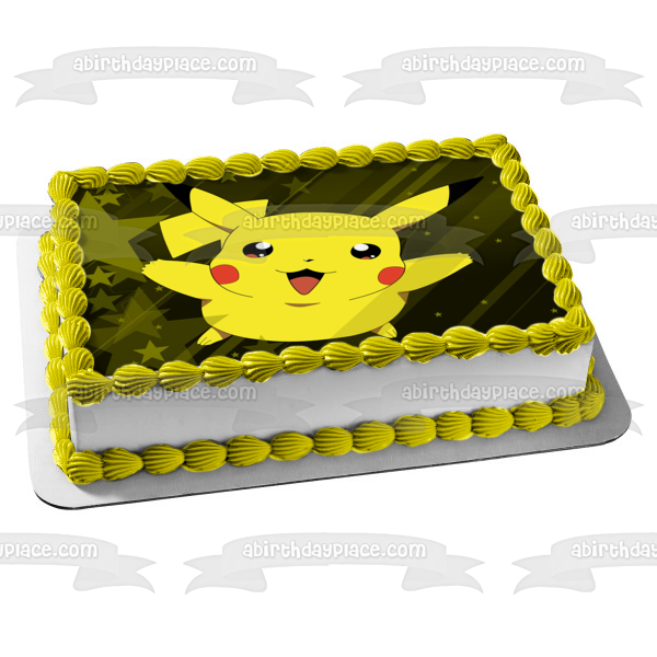 Pokemon Pikachu con fondo de estrella verde Imagen comestible para decoración de tarta ABPID05776 