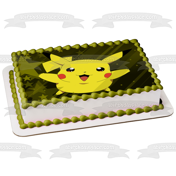 Pokemon Pikachu con fondo de estrella verde Imagen comestible para decoración de tarta ABPID05776 