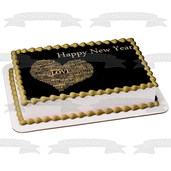 Happy New Year Heart of Inspirational Words Edible Cake Topper Image ABPID53138