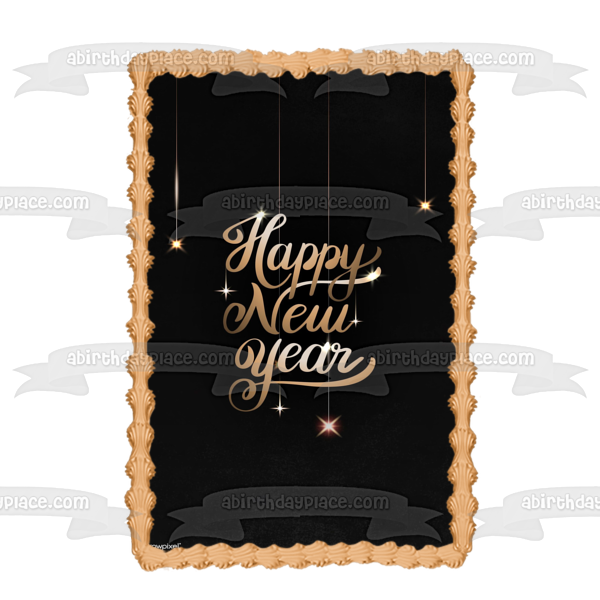 Happy New Year Silver and Gold Edible Cake Topper Image ABPID53163