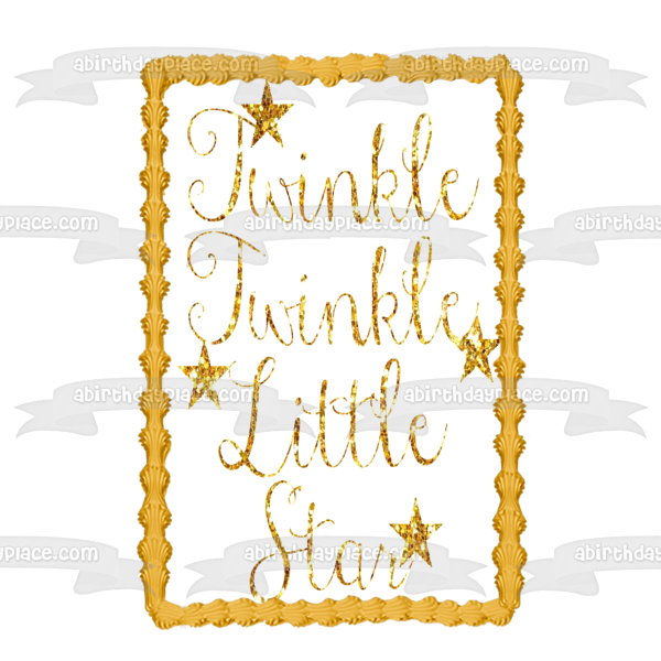 Palabras doradas Twinkle Twinkle Little Star con estrellas doradas Imagen de adorno comestible para pastel ABPID01452 