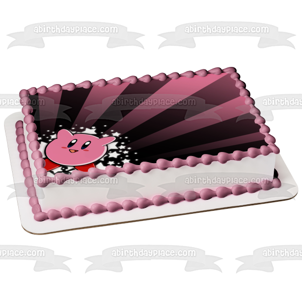 Kirby Stars Pink and a Purple Striped Background Edible Cake Topper Image ABPID01470