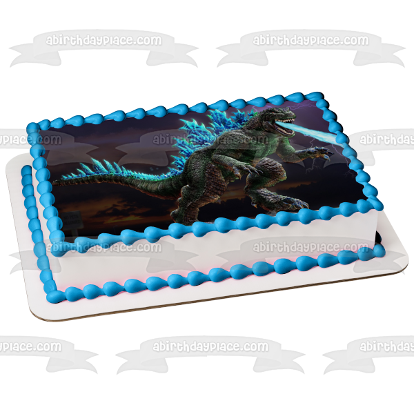 Imagen comestible para decoración de tarta con diseño de Godzilla azul respirando hielo, ABPID08096 