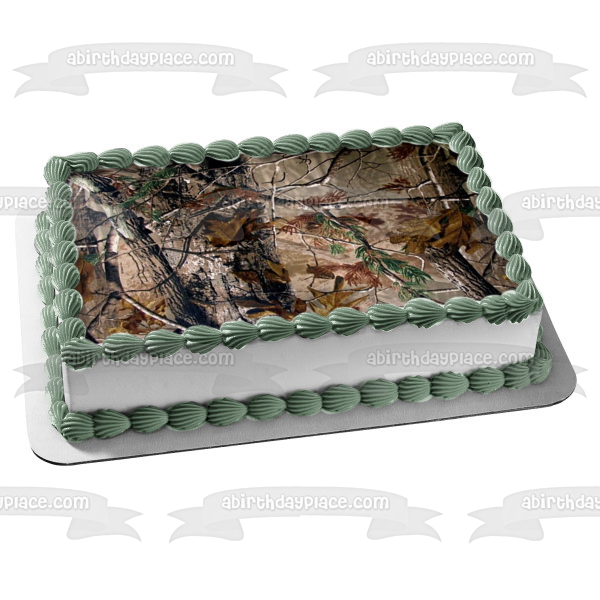 Árbol Camo Hojas Camuflaje Verde Marrón Comestible Cake Topper Imagen ABPID01514 