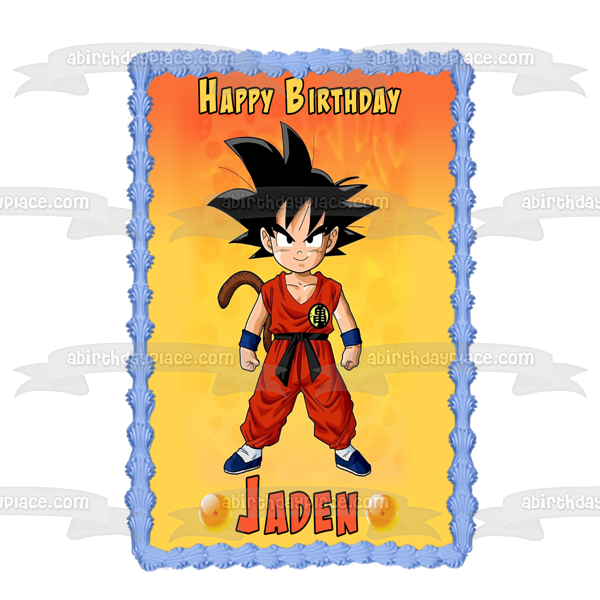 Young Goku Dbz Dragon Ball Z Anime Serie Animada Feliz Cumpleaños Nombre Personalizado Adorno Comestible Para Tarta Imagen ABPID53185 