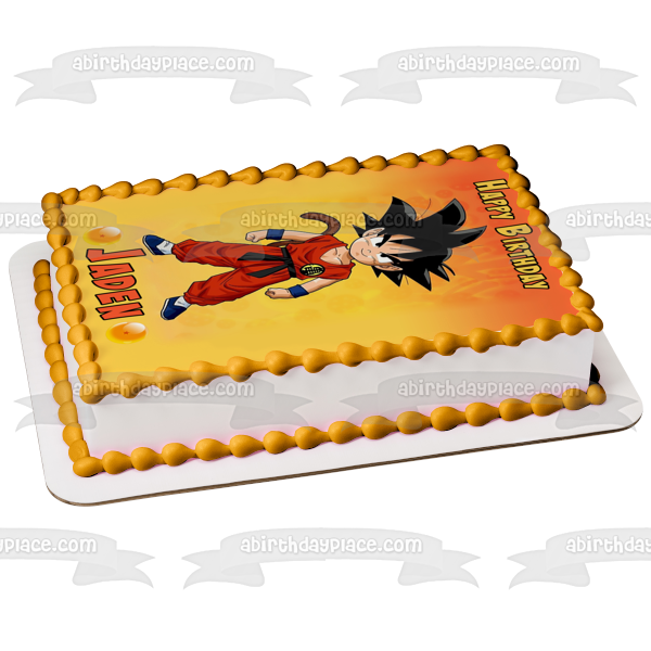 Young Goku Dbz Dragon Ball Z Anime Serie Animada Feliz Cumpleaños Nombre Personalizado Adorno Comestible Para Tarta Imagen ABPID53185 