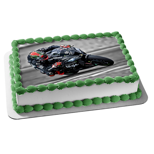 Kawasaki Ninja Black Motorcycle Racing Edible Cake Topper Image ABPID53229