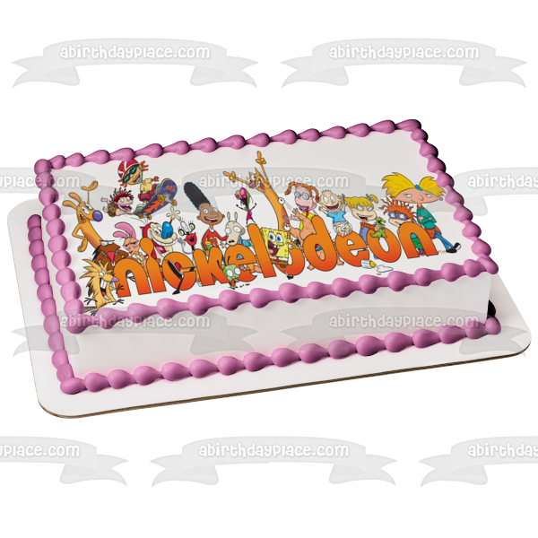 Logotipo de Nickelodeon Personajes de dibujos animados clásicos de los 90 Hey Arnold Tommy Angelica Gerald CatDog Imagen comestible para tarta ABPID53239 