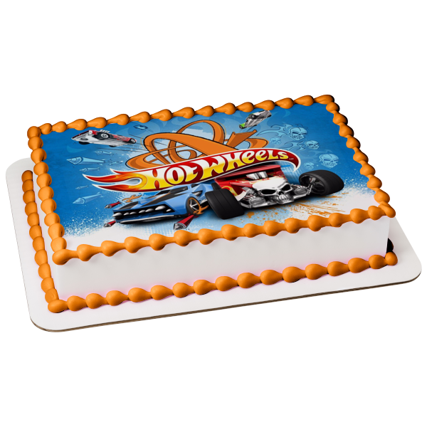 Mattel Hot Wheels Logo Cars Skulls Rockets Cars Edible Cake Topper Image ABPID01618