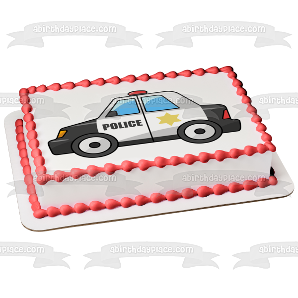 Adorno comestible para tarta con luz roja y estrella del coche de policía de dibujos animados, imagen ABPID01663 