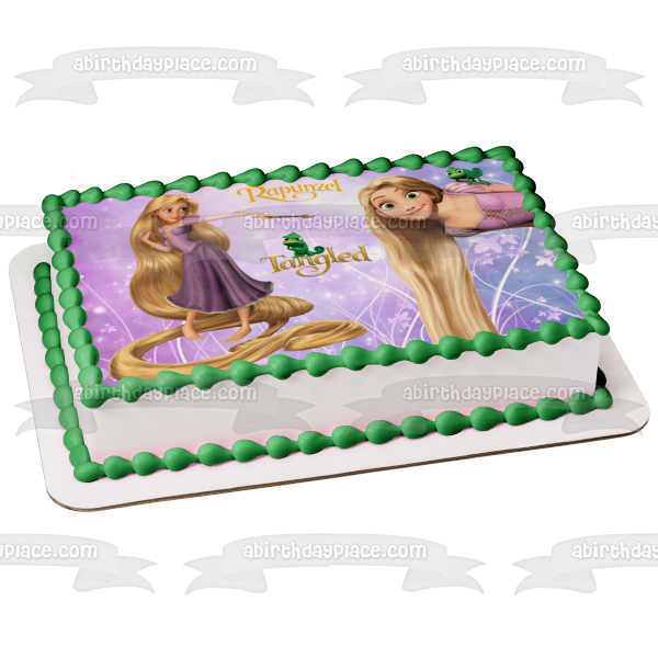 Adorno comestible para tarta con flores de Rapunzel enredadas y Pascal, imagen ABPID01745 