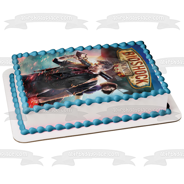 Imagen comestible para decoración de tarta con el logotipo de Bioshock Infinite, Booker Dewitt y Elizabeth, ABPID01767 