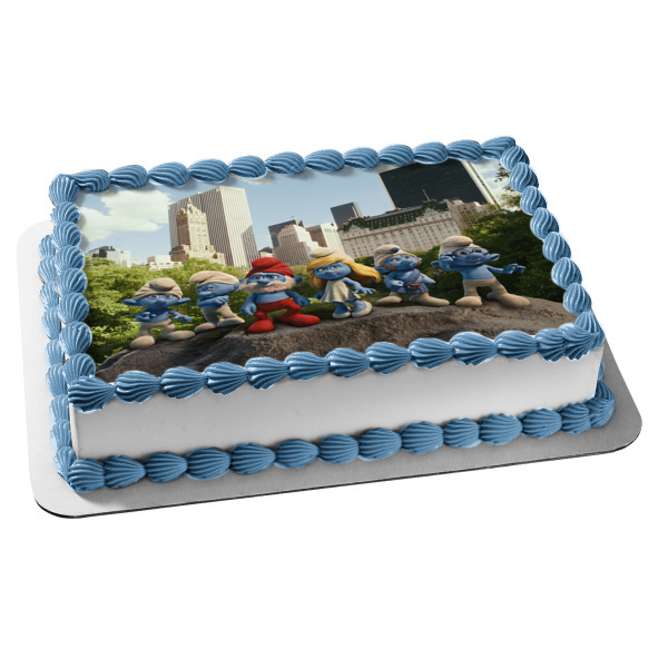 The Smurfs Central Park Papa Smurf Smurfette Grouchy Smurf Brainy Smurf Gusty Smurf Edible Cake Topper Image ABPID01769