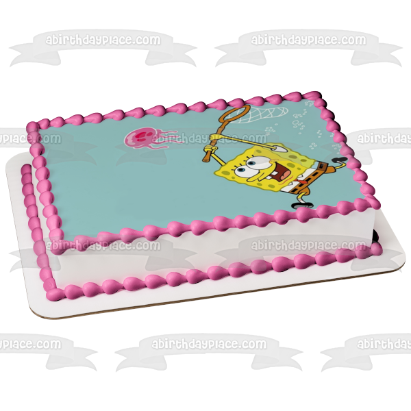 SpongeBob SquarePants Sponge Bob Square Pants and a Jellyfish Net Edible Cake Topper Image ABPID01818