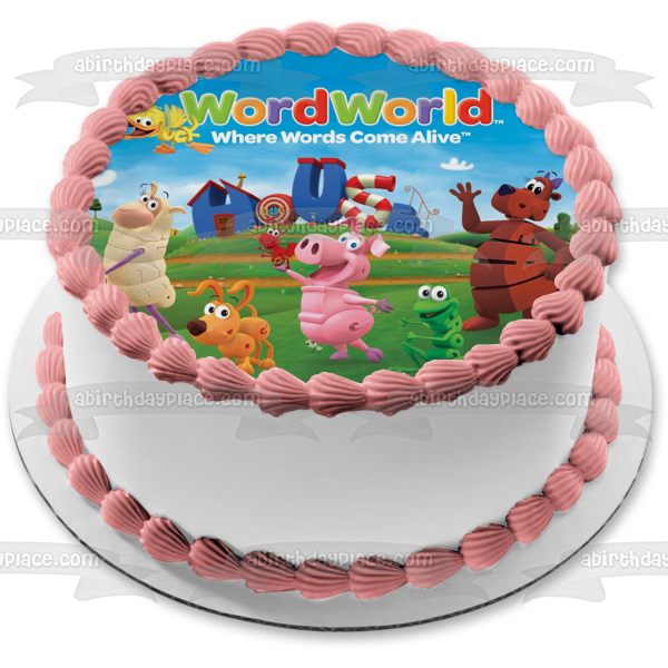 Wordworld Where Words Come Alive Frog Bear Pig Dog and Sheep Edible Cake Topper Image ABPID01853