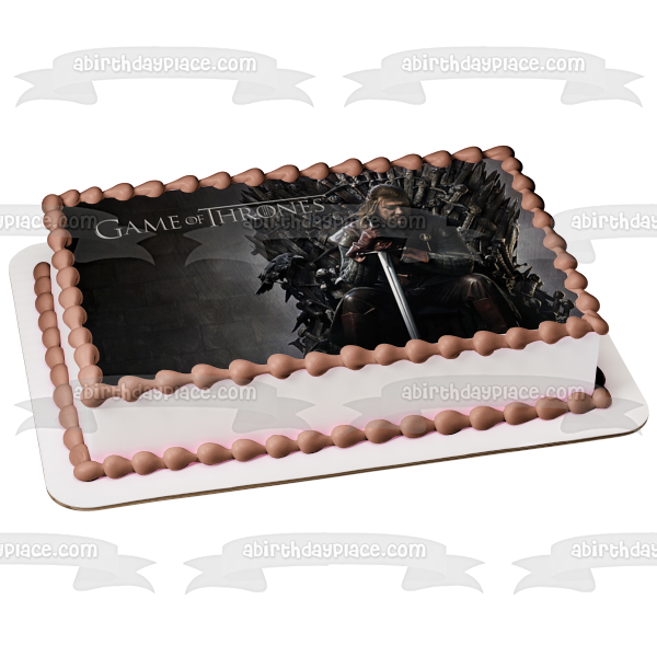 Game of Thrones Eddard Stark Sitting on the Iron Throne Edible Cake Topper Image ABPID01864