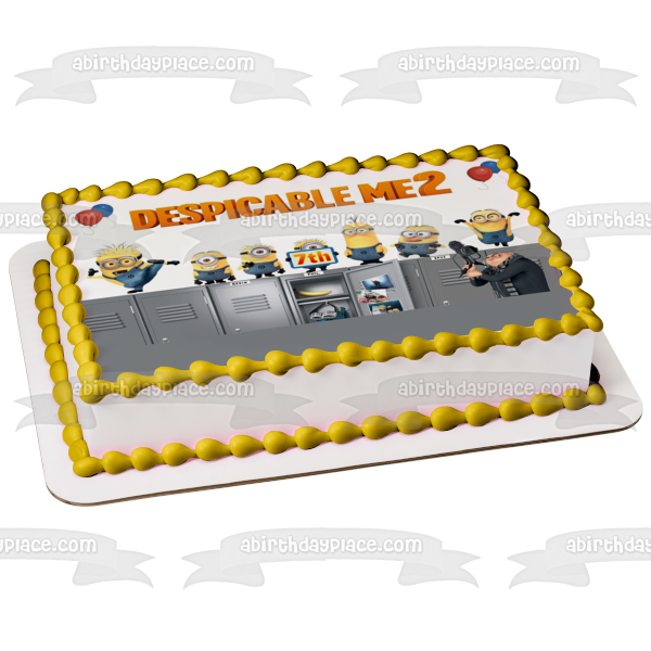 Despicable Me 2 Minions School Lockers Gru Kevin Stuart Globos Decoración comestible para tarta Imagen ABPID01883 