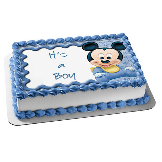 Baby Mickey Mouse It's a Boy Baby Shower Edible Cake Topper Image ABPID01900