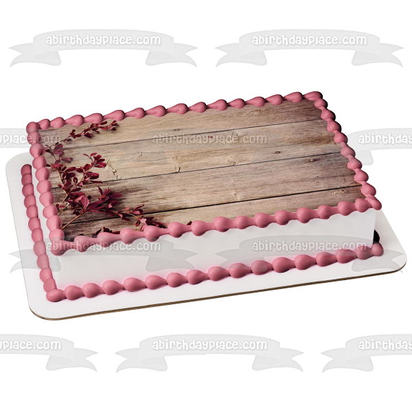 Wood Panel Red Flowers Edible Cake Topper Image ABPID01985