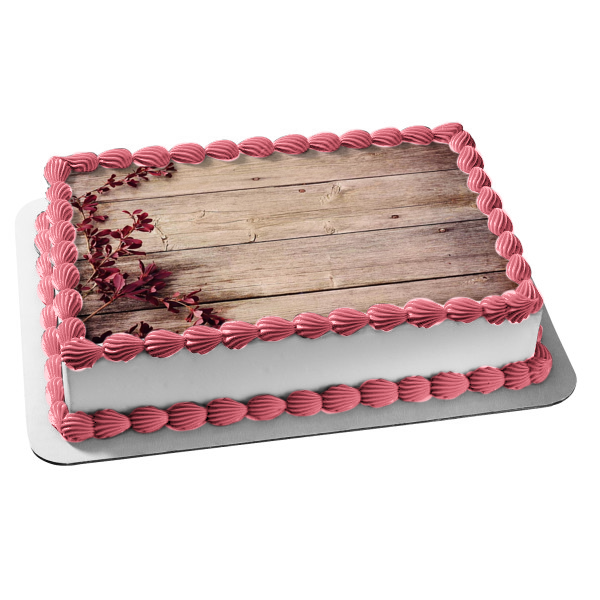 Wood Panel Red Flowers Edible Cake Topper Image ABPID01985