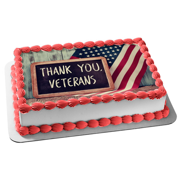 Veterans Day "Thank You Veterans" Chalk Board American Flag Edible Cake Topper Image ABPID53297