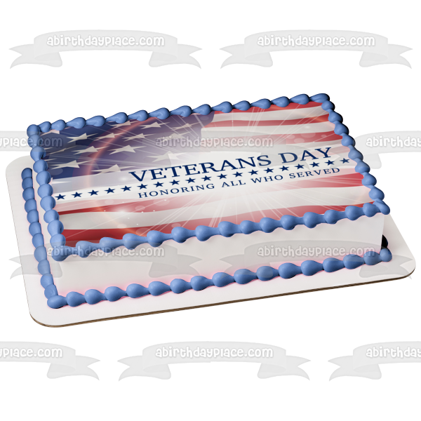 Imagen de decoración comestible para tarta del Día de los Veteranos en honor a todos los que sirvieron a la bandera estadounidense ABPID53301 