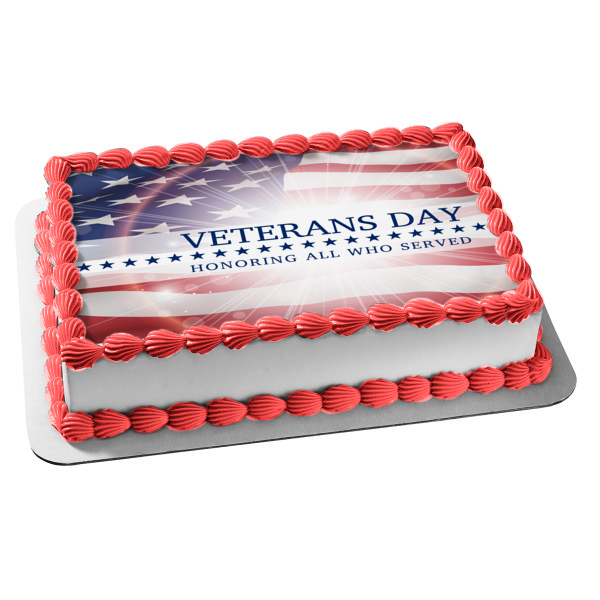 Imagen de decoración comestible para tarta del Día de los Veteranos en honor a todos los que sirvieron a la bandera estadounidense ABPID53301 