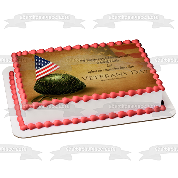 Feliz día de los veteranos casco del ejército bandera estadounidense decoración comestible para tarta imagen ABPID53304 