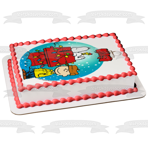 Peanuts Charlie Brown Snoopy and Woodstock at Christmas Edible Cake Topper Image ABPID03276