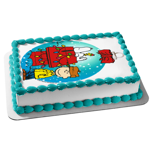 Peanuts Charlie Brown Snoopy Woodstock Christmas Edible Cake Topper Image ABPID03276