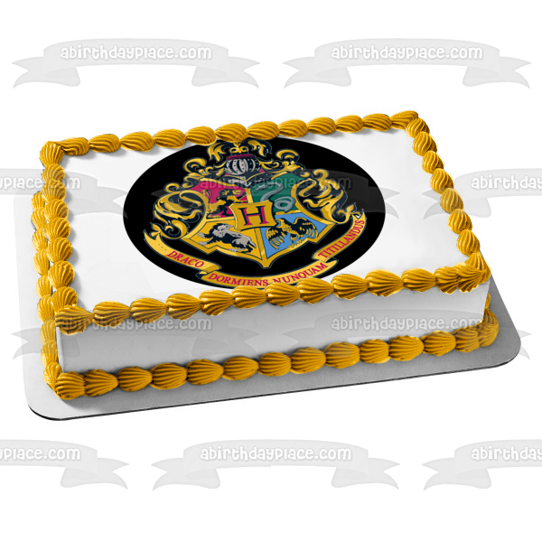 Adorno comestible para tarta con escudo de Hogwarts, león, serpiente, águila y lobo de Harry Potter, imagen ABPID03283 