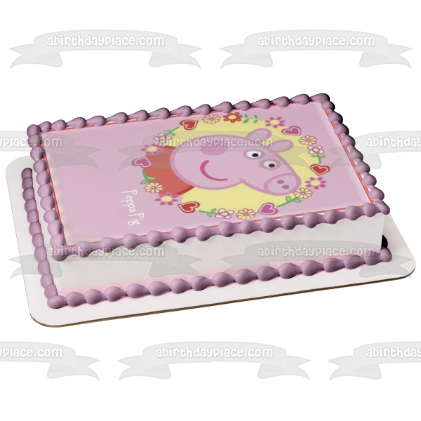 Adorno comestible para tarta con flores y corazones de Peppa Pig, imagen ABPID03313 