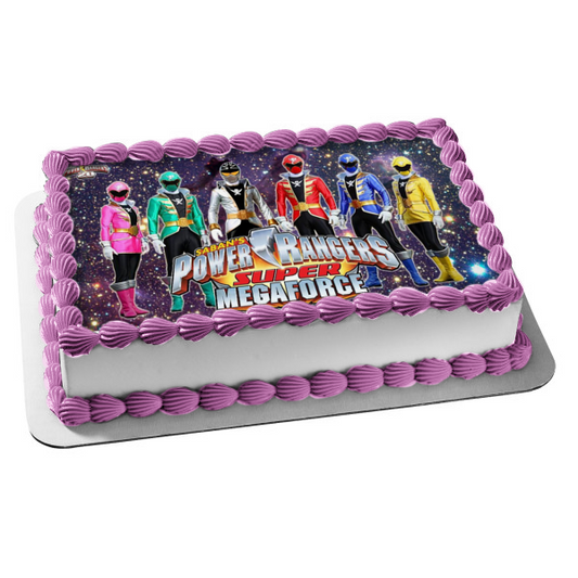 Saban's Power Rangers Super Mega Force Pink Ranger Green Ranger Red Ranger Yellow Ranger Blue Ranger Gold Ranger White Ranger Edible Cake Topper Image ABPID03403