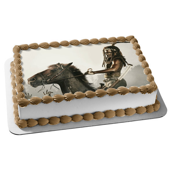 The Walking Dead Michonne Katana y su caballo adorno comestible para tarta imagen ABPID03428 