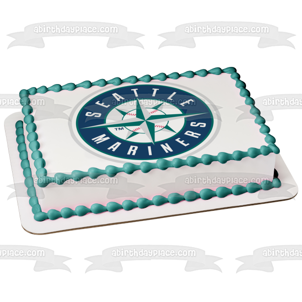 Imagen de decoración comestible para tarta con logotipo deportivo de los Marineros de Seattle, Liga Mayor de Béisbol, ABPID03440 