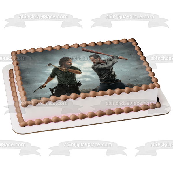 The Walking Dead Negan and Rick with Weapons Edible Cake Topper Image ABPID03450