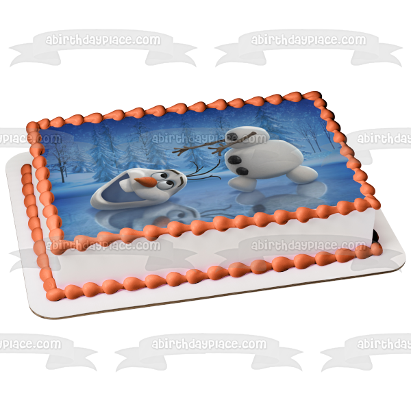 Frozen Olaf Trees and a Frozen Lake Edible Cake Topper Image ABPID03490