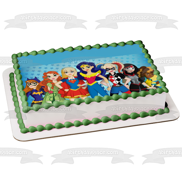 Super Hero Girls Super Girl Wonder Woman Bat Girl y Poison Ivy Decoración comestible para tarta Imagen ABPID03581 