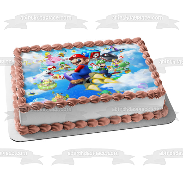 Imagen comestible para tarta de fiesta de Super Mario Brothers Luigi Yoshi y Mario ABPID03597 