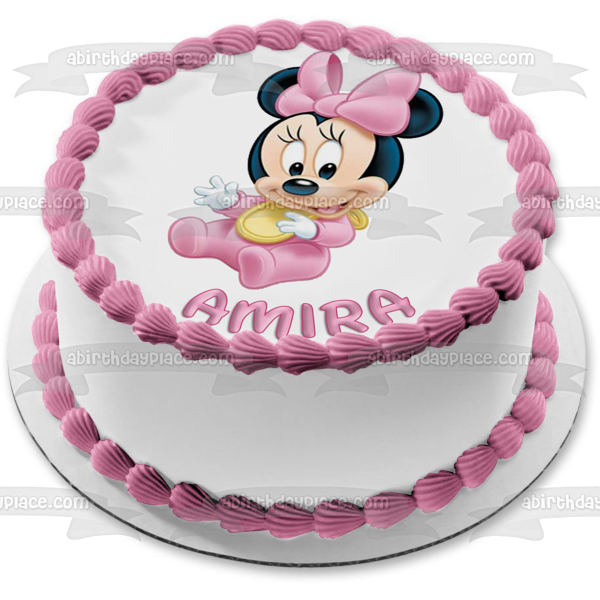 Baby Minnie Mouse with a Pink Bow Edible Cake Topper Image ABPID04003