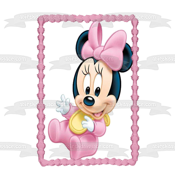 Baby Minnie Mouse with a Pink Bow Edible Cake Topper Image ABPID04003