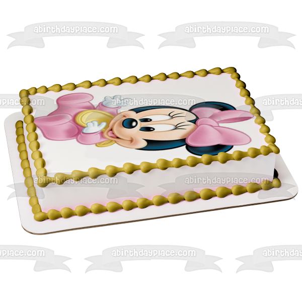 Baby Minnie Mouse with a Pink Bow Edible Cake Topper Image ABPID04003