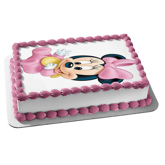 Baby Minnie Mouse with a Pink Bow Edible Cake Topper Image ABPID04003