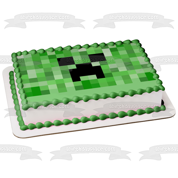 Decoración comestible para tarta con cara de enredadera de Minecraft, color verde, imagen ABPID27364 