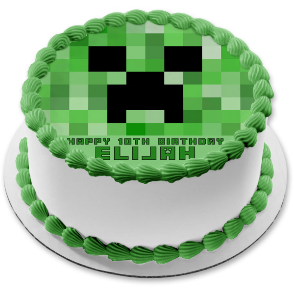 Minecraft Creeper Face Green Edible Cake Topper Image ABPID27364