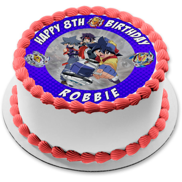 Beyblade Burst Blue Round Customizable Edible Cake Topper Image ABPID50530