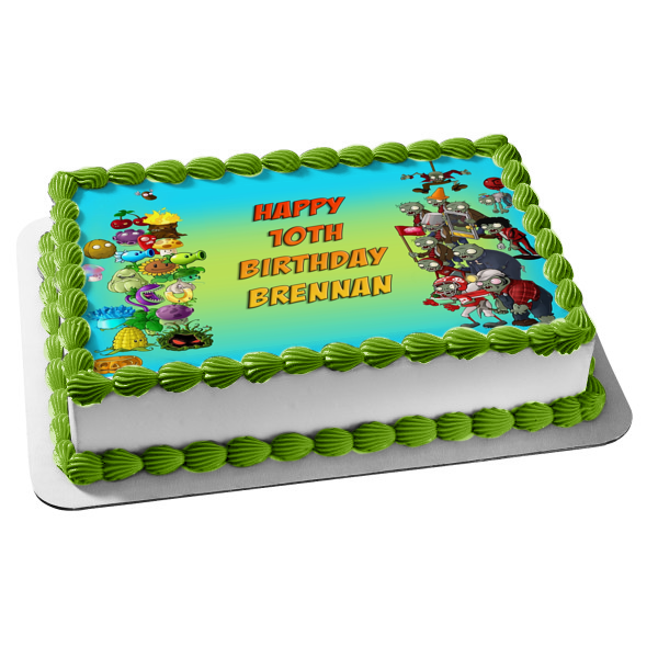 Plants Vs Zombies Peashooter Sunflower Scardey-Shroom and Zombies Frame Edible Cake Topper Image Frame ABPID05325