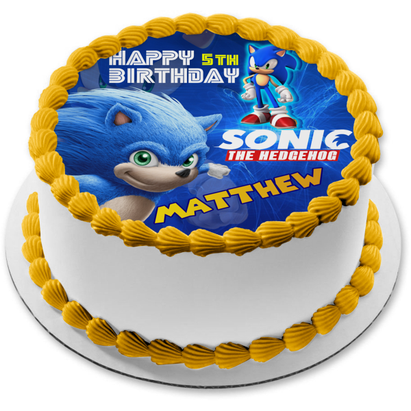 Sonic the Hedgehog Video Game Happy Birthday Personalized Name Edible Cake Topper Image ABPID52996