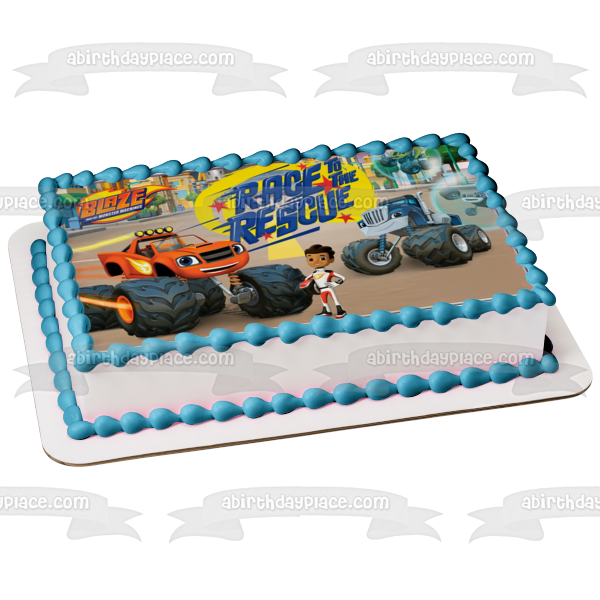 Blaze and the Monster Machines Race to the Rescue Stripes Starla and Darington Edible Cake Topper Image ABPID06627