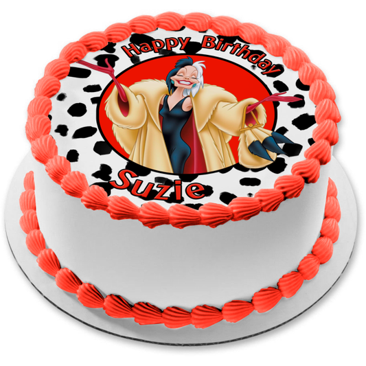 Disney 101 Dalmatians Cruella De Ville Happy Birthday Your Personalized Name Edible Cake Topper Image ABPID52851